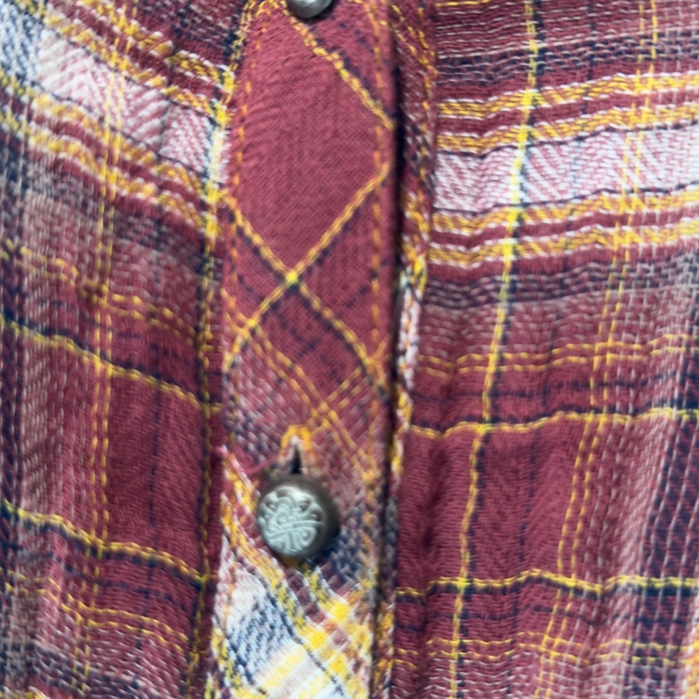 Aratta Silent Journey Heart Breaker Gauzy Plaid & Roses Burnout Shirt Size Med - Picture 11 of 11